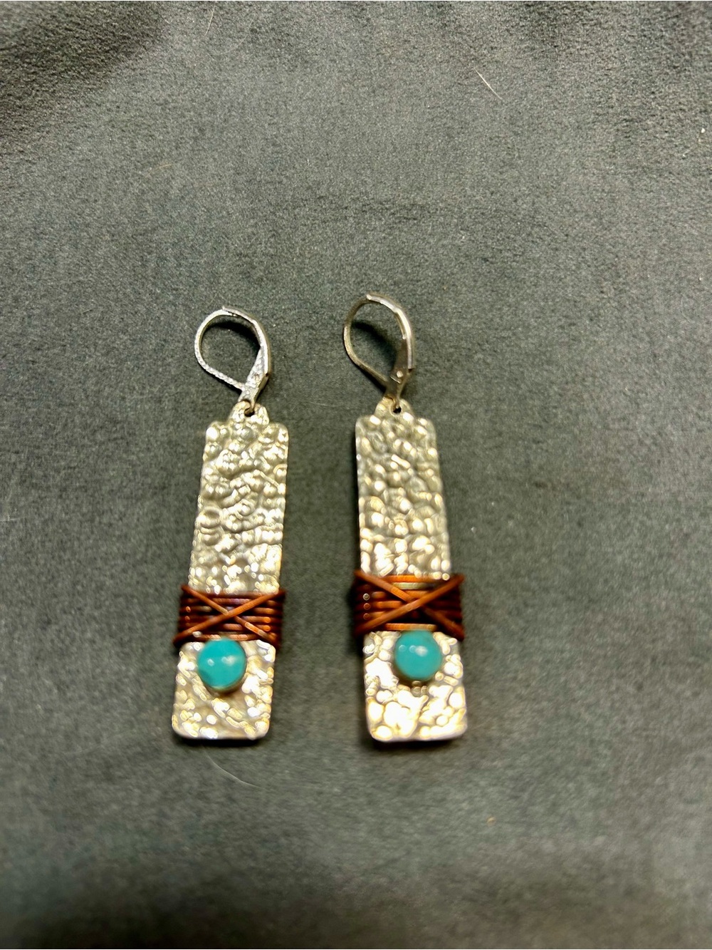 Seed & Sage Handmade Silver-Tone Hammered Bar Earrings with Turquoise Bead